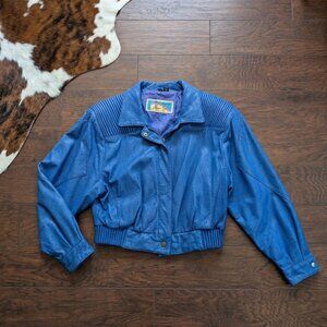 Vintage 1980s Cobalt Blue Snakeskin Leather Bomber Jacket